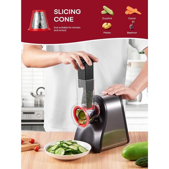 FOHERE Salad Maker Electric Cheese Grater & Slicer, One-Touch Control, BPA-Free - Picture 6 of 10
